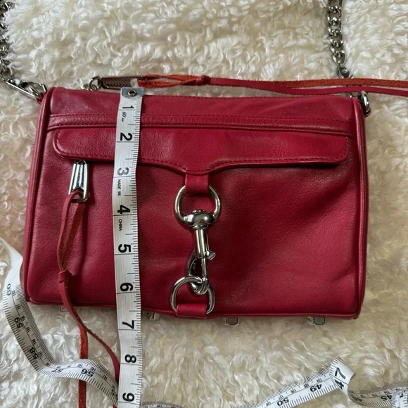 Rebecca Minkoff Red Leather Mini Mac Crossbody Bag Silver Chain Strap Designer - Picture 7 of 16